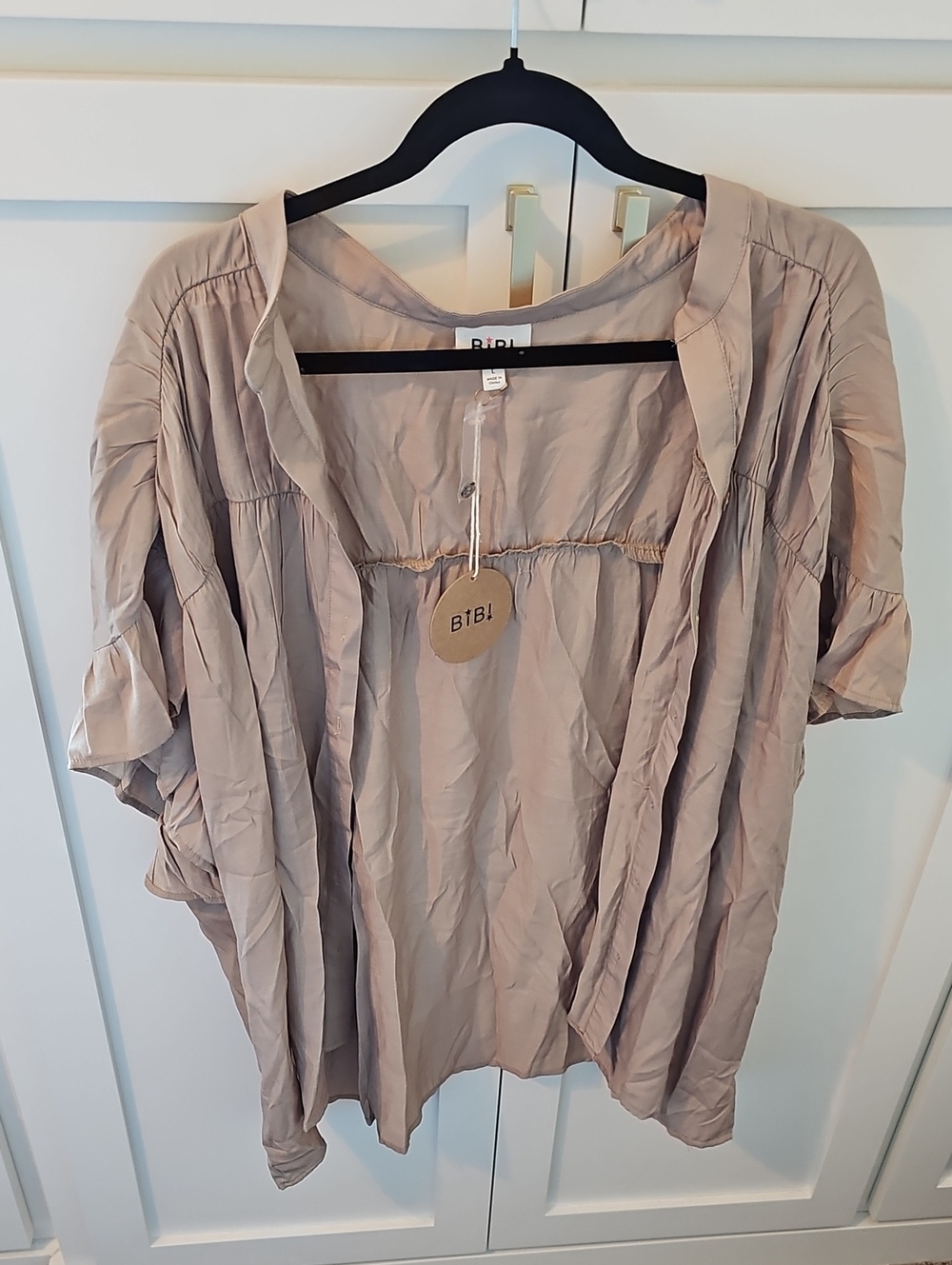 BiBi Taupe Lightweight Draped Short Sleeve Tunic